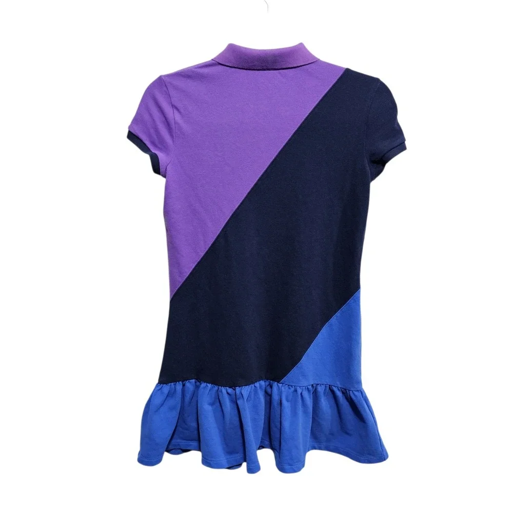 Polo Ralph Lauren Girls Sz L 10-12 Colorblock Rugby Polo Dress Navy Purple Blue